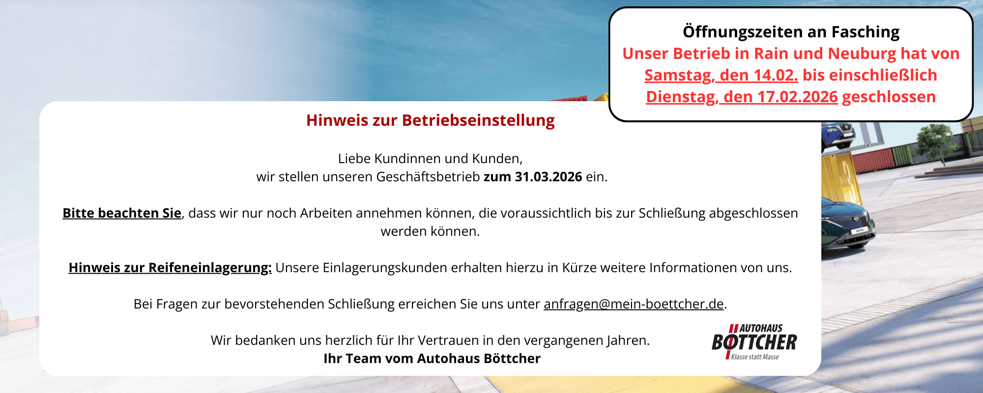 Beachten Sie Unsere Öffnungszeiten Während Dem Jahreswechsel Standort Rain Geschlossen Vom 23.12.2024 
